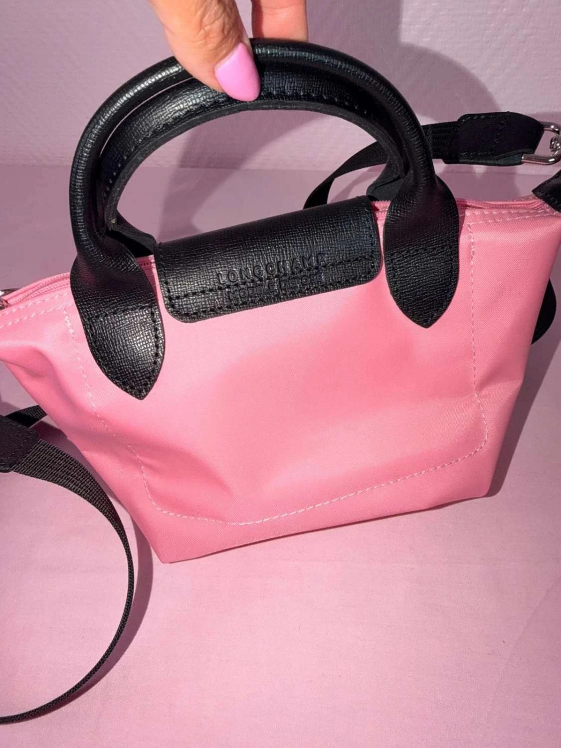 Kleine roze en zwarte Longchamp-tas schoon – photo 7
